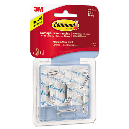 Image of Command™ Clear Hooks And Strips, Medium, Plastic, 2 Lb Capacity, 6 Hooks And 8 Strips/Pack