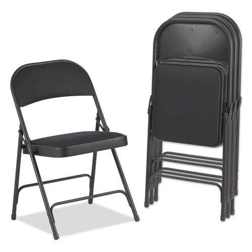 Alera® Steel Folding Chair with Two-Brace Support, Fabric Back/Seat, Graphite, 4/Carton