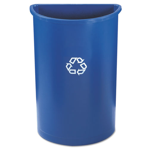 Half-Round Recycling Container, Plastic, 21 Gal, Blue