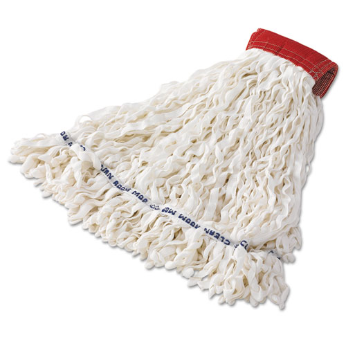 Clean Room Mop Heads, Rayon, Looped-End, White, Large, 12/carton