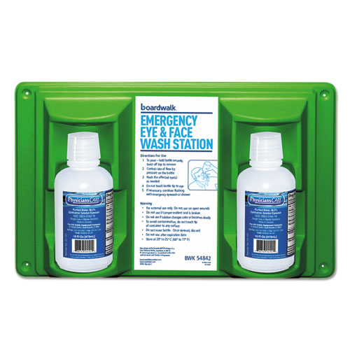 Image of Boardwalk® Emergency Eyewash Station, 16 Oz Bottle, 2 Bottles/Station