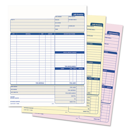 Image of Tops™ Job Invoice, Snap-Off Triplicate Form, Three-Part Carbonless, 8.5 X 11.63, 50 Forms Total
