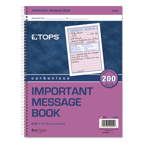 Telephone Message Book, Fax/Mobile Section, 5 1/2 x 3 3/16, Two-Part, 200/Book