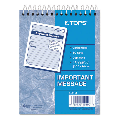 Image of Tops™ Telephone Message Book With Fax/Mobile Section, Two-Part Carbonless, 4.25 X 5.5, 50 Forms Total
