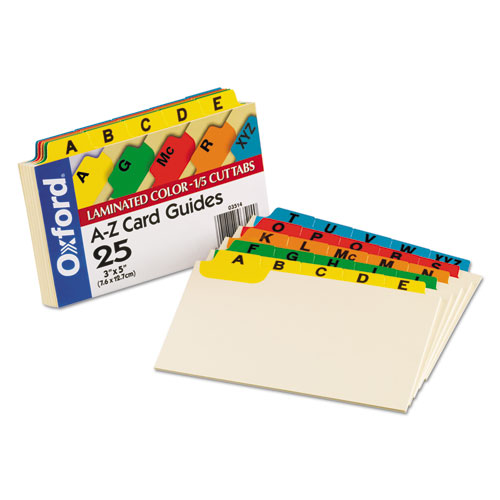 Image of Manila Index Card Guides with Laminated Tabs, 1/5-Cut Top Tab, A to Z, 3 x 5, Manila, 25/Set