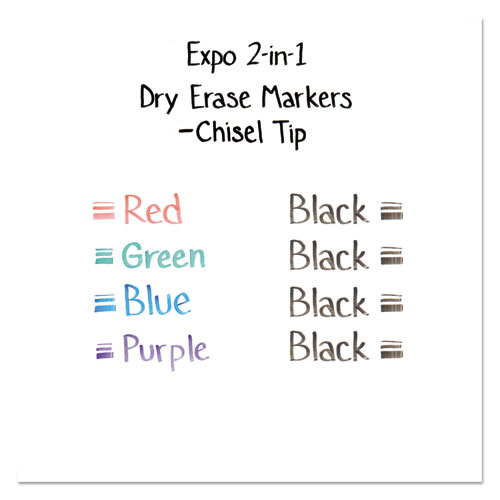 Image of Expo® 2-In-1 Dry Erase Markers, Fine/Broad Chisel Tips, Assorted Primary Colors, 4/Pack