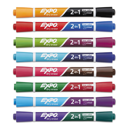 Image of Expo® 2-In-1 Dry Erase Markers, Fine/Broad Chisel Tips, Assorted Colors, 8/Pack