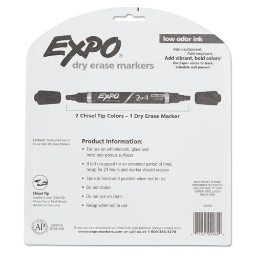 Image of Expo® 2-In-1 Dry Erase Markers, Fine/Broad Chisel Tips, Assorted Colors, 8/Pack