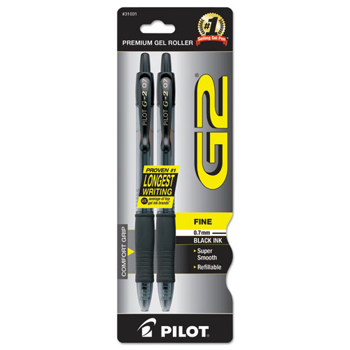 G2 Premium Retractable Gel Pen, 0.7 mm, Black Ink, Smoke Barrel, 2/Pack