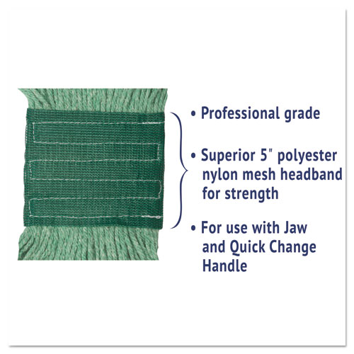Image of Boardwalk® Super Loop Wet Mop Head, Cotton/Synthetic Fiber, 5" Headband, Medium Size, Green, 12/Carton