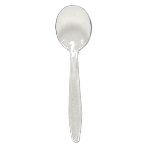 Guildware Extra Heavyweight Plastic Cutlery, Soup Spoons, Clear, 1000/Carton