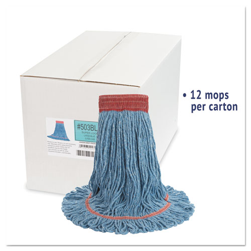 Image of Boardwalk® Super Loop Wet Mop Head, Cotton/Synthetic Fiber, 5" Headband, Large Size, Blue, 12/Carton