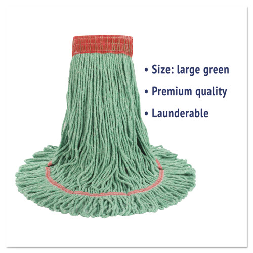 Image of Boardwalk® Super Loop Wet Mop Head, Cotton/Synthetic Fiber, 5" Headband, Large Size, Green, 12/Carton