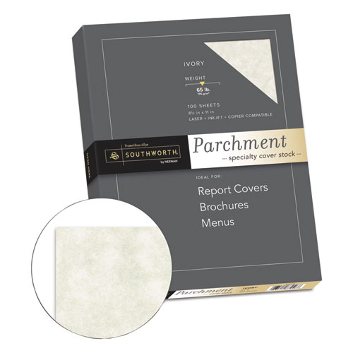Image of Parchment Specialty Paper, 65 lb Cover Weight, 8.5 x 11, Ivory, 100/Box