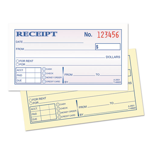Money and Rent Receipt Books, Two-Part Carbonless, 4.78 x 2.75, 50 Forms Total