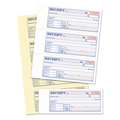 Money and Rent Receipt Books, Account + Payment Sections, Two-Part Carbonless, 7.13 x 2.75, 4 Forms/Sheet, 200 Forms Total