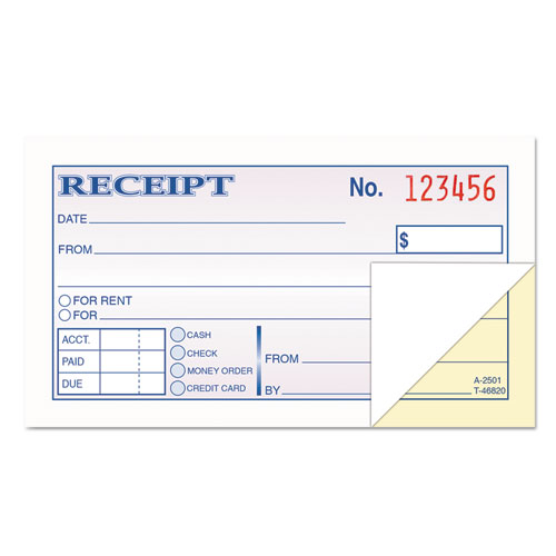 Money and Rent Receipt Books, 2-3/4 x 4 7/8, 2-Part Carbonless, 50 Sets/Book | by Plexsupply