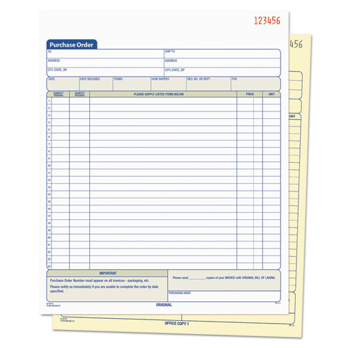 Purchase Order Book, 22 Lines, Two-Part Carbonless, 8.38 x 10.19, 50 Forms Total