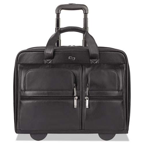 Solo Classic Leather Rolling Case, 15.6", 16 7/10" x 7" x 13", Black