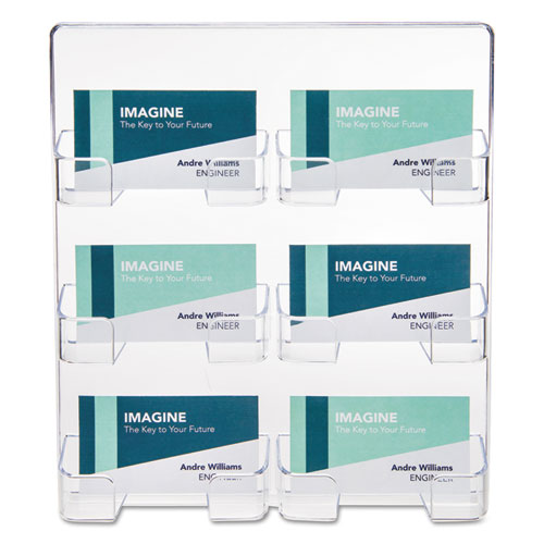 6-Pocket Business Card Holder, Holds 480 Cards, 8.5 x 1.63 x 9.75, Plastic, Clear