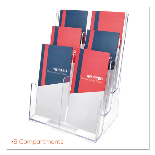 Image of 6-Compartment DocuHolder, Leaflet Size, 9.63w x 6.25d x 12.63h, Clear