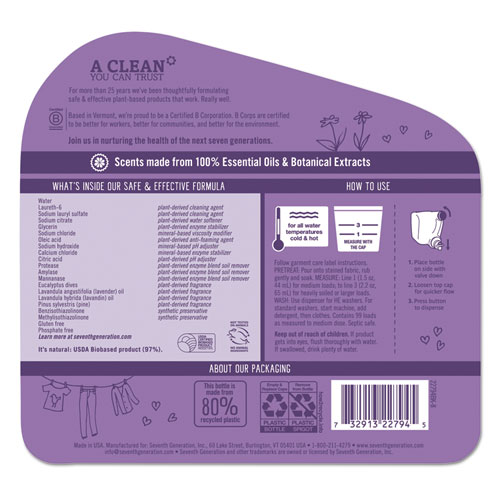 Natural Liquid Laundry Detergent, Lavender/Blue Eucalyptus, 99 loads,150 oz,4/CT