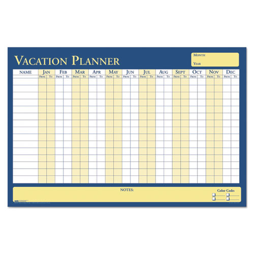 100% Recycled All-Purpose/Vacation Planner, 36 x 24, White/Blue/Yellow Surface