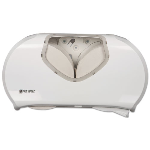 San Jamar® Twin Jumbo Bath Tissue Dispenser, 19 1/4 x 6 x 12 1/4, White/Clear
