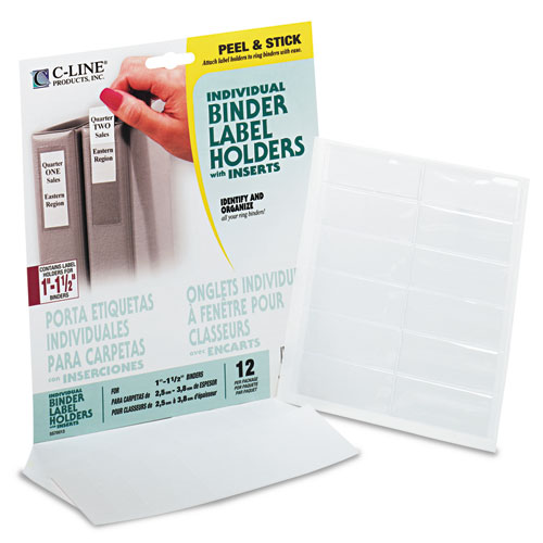 Image of C-Line® Self-Adhesive Ring Binder Label Holders, Top Load, 2.25 X 3.06, Clear, 12/Pack