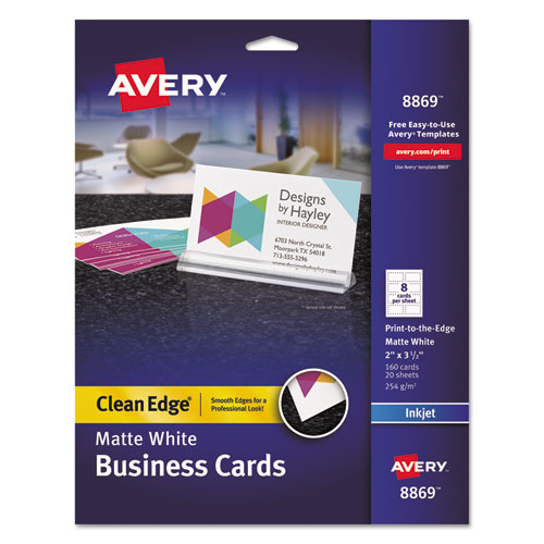 Image of Print-to-the-Edge True Print Business Cards, Inkjet, 2 x 3.5, White, 160 Cards, 8 Cards Sheet, 20 Sheets/Pack