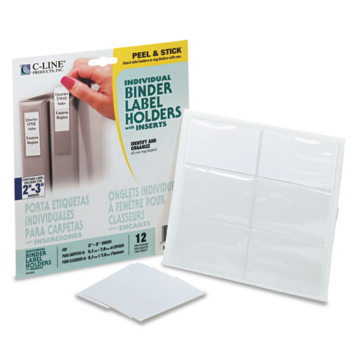 Image of C-Line® Self-Adhesive Ring Binder Label Holders, Top Load, 2.25 X 3.63, Clear, 12/Pack