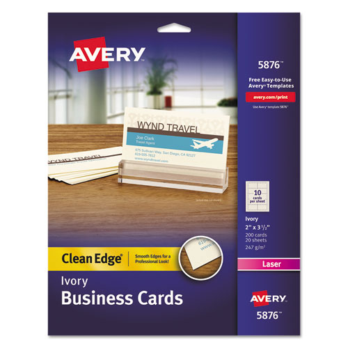 Avery® Clean Edge Business Cards, Laser, 2 x 3 1/2, Ivory, 200/Pack