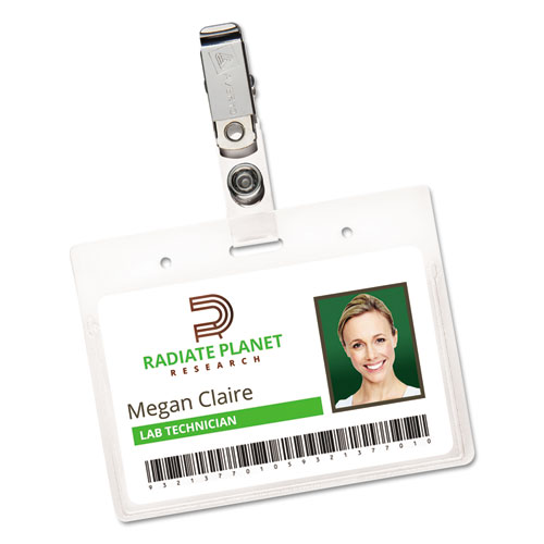 Image of Secure Top Clip-Style Badge Holders, Horizontal, 2 1/4 x 3 1/2, Clear, 50/Box