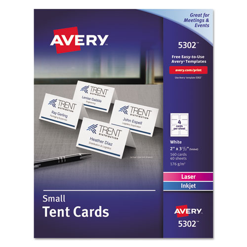 Small Tent Card, White, 2 x 3 1/2, 4 Cards/Sheet, 160/Box | by Plexsupply