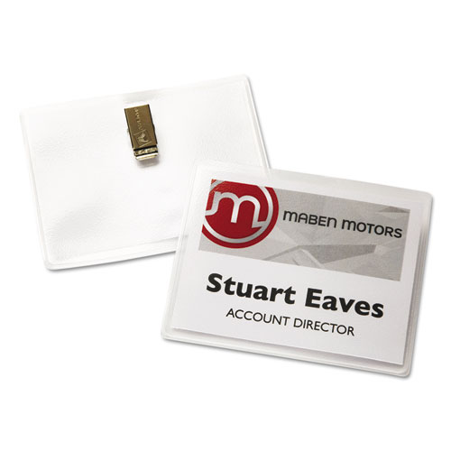 Image of Clip-Style Name Badge Holder with Laser/Inkjet Insert, Top Load, 4 x 3, White, 40/Box