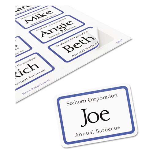 Image of Avery® Flexible Adhesive Name Badge Labels, 3.38 X 2.33, White/Blue Border, 400/Box