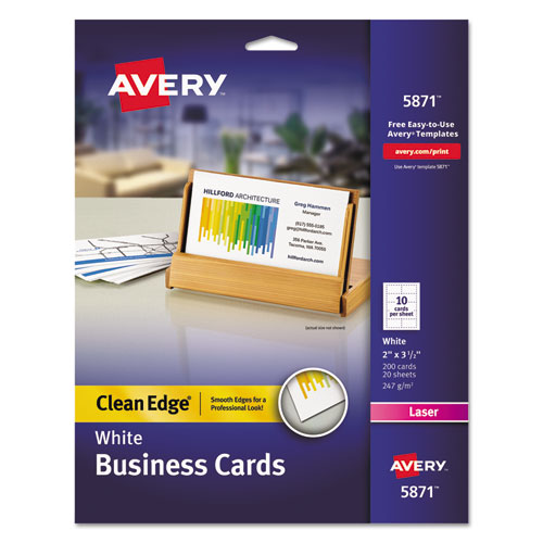 Avery® Clean Edge Business Cards, Laser, 2 x 3.5, White, 200 Cards, 10 Cards/Sheet, 20 Sheets/Pack