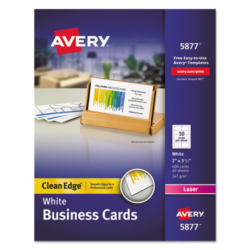 Clean Edge Business Cards, Laser, 2 x 3 1/2, White, 400/Box | by Plexsupply