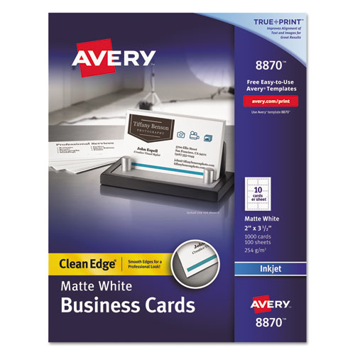 True Print Clean Edge Business Cards, Inkjet, 2 x 3 1/2, White, 1000/Box | by Plexsupply
