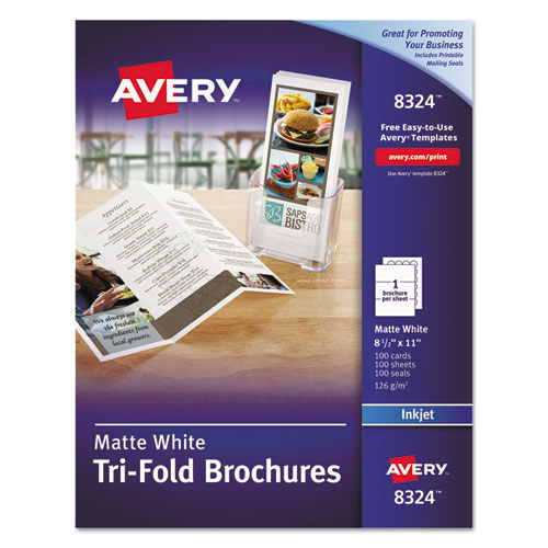 Avery® Tri-Fold Brochures, 92 Bright, 85 lb Text Weight, 8.5 x 11, Matte White, 100/Pack