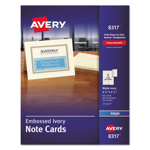 Avery® Note Cards With Matching Envelopes, Inkjet, 80 Lb, 4.25 X 5.5, Embossed Matte Ivory, 60 Cards, 2 Cards/Sheet, 30 Sheets/Pack