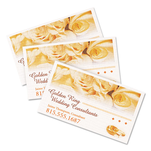 Image of Linen Texture True Print Business Cards, Inkjet, 2 x 3.5, White, 200 Cards, 10 Cards/Sheet, 20 Sheets/Pack