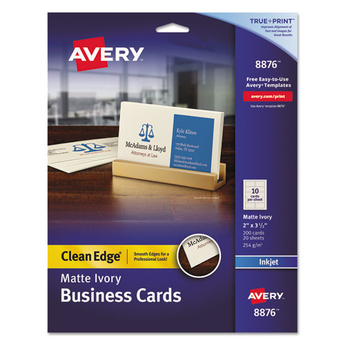 Avery® True Print Clean Edge Business Cards, Inkjet, 2 x 3 1/2, Ivory, 200/Pack