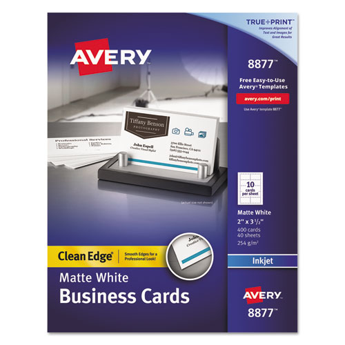 True Print Clean Edge Business Cards, Inkjet, 2 x 3 1/2, White, 400/Box | by Plexsupply