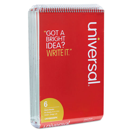 Image of Steno Pads, Gregg Rule, Red Cover, 80 Green-Tint 6 x 9 Sheets, 6/Pack