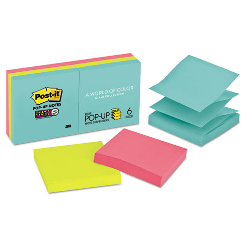 Pop-up 3 x 3 Note Refill, 3" x 3", Supernova Neons Collection Colors, 90 Sheets/Pad, 6 Pads/Pack