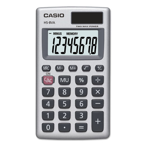 Casio® HS-8VA Handheld Calculator, 8-Digit LCD, Silver