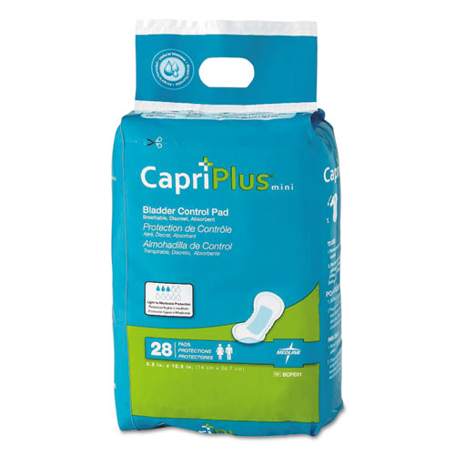 Image of Capri Plus Bladder Control Pads, Regular, 5.5" x 10.5", 28/Pack, 12/Carton