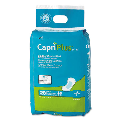 Medline Capri Plus Bladder Control Pads, Regular, 5.5" x 10.5", 28/Pack