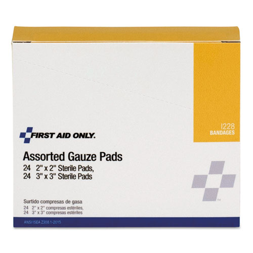 Gauze Pads, Sterile, Assorted, 2 x 2; 3 x 3, 48/Box FAOI228